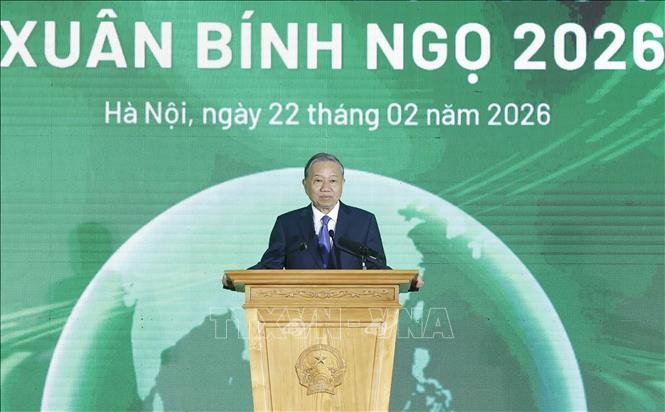 Tổng Bí thư Tô Lâm phát biểu chỉ đạo và phát động “Tết trồng cây đời đời nhớ ơn Bác Hồ” Xuân Bính Ngọ 2026. Ảnh: Thống Nhất/TTXVN