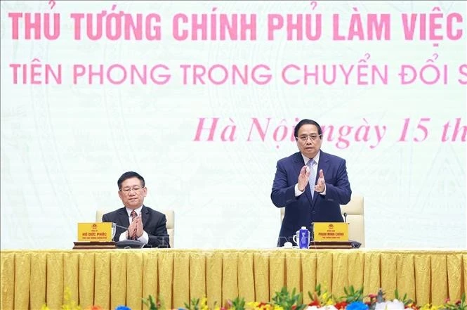 Thủ tướng Phạm Minh Chính chủ trì buổi làm việc. Ảnh: Dương Giang/TTXVN