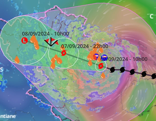 Dự báo vị trí và hướng di chuyển của bão số 3. Nguồn: Hệ thống giám sát thiên tai