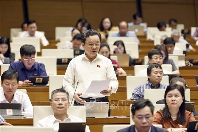 Đại biểu Quốc hội thành phố Hà Nội Hoàng Văn Cường phát biểu. Ảnh: Doãn Tấn/TTXVN