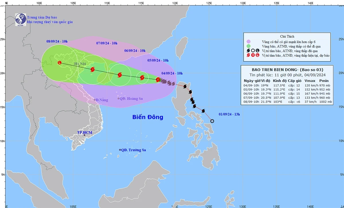 Vị trí đường đi của bão số 3. (Ảnh: VOV)