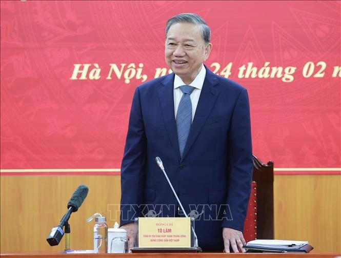 Tổng Bí thư Tô Lâm phát biểu chỉ đạo tại buổi làm việc. Ảnh: Thống Nhất/TTXVN