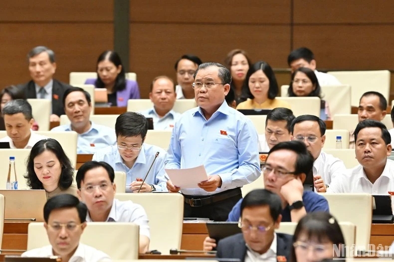 Đại biểu Quốc hội Nguyễn Tâm Hùng (Đoàn Bà Rịa-Vũng Tàu) nêu ý kiến thảo luận ở hội trường chiều 5/5. (Ảnh: BÙI GIANG)