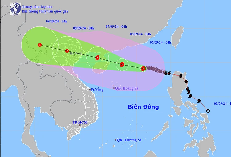 Vị trí và đường đi của bão số 3. Ảnh: NCHMF