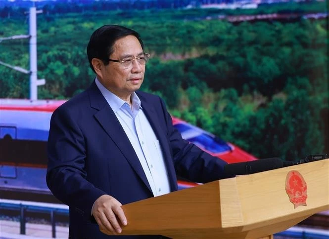 Thủ tướng Phạm Minh Chính, Trưởng Ban Chỉ đạo các công trình trọng điểm, dự án quan trọng quốc gia lĩnh vực đường sắt chủ trì Phiên họp thứ hai của Ban Chỉ đạo. Ảnh: Dương Giang/TTXVN