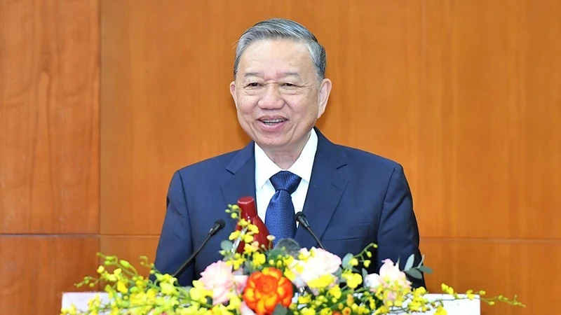 Tổng Bí thư Tô Lâm phát biểu kết luận hội nghị. (Ảnh: Báo Nhân Dân)