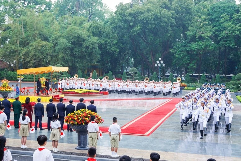 Thủ tướng Phạm Minh Chính chủ trì Lễ đón Thủ tướng Nhật Bản Ishiba Shigeru - Ảnh: VGP/Nhật Bắc