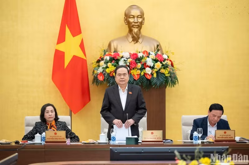 Chủ tịch Quốc hội Trần Thanh Mẫn phát biểu tại phiên họp. (Ảnh: DUY LINH)