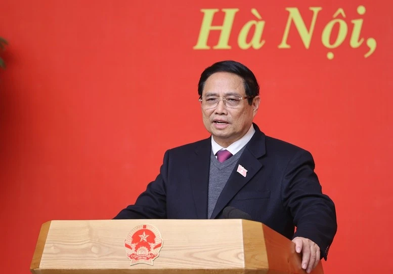 Thủ tướng Phạm Minh Chính phát biểu giao nhiệm vụ cho một số thành viên Chính phủ nhiệm kỳ 2021-2026 - Ảnh: VGP/Nhật Bắc