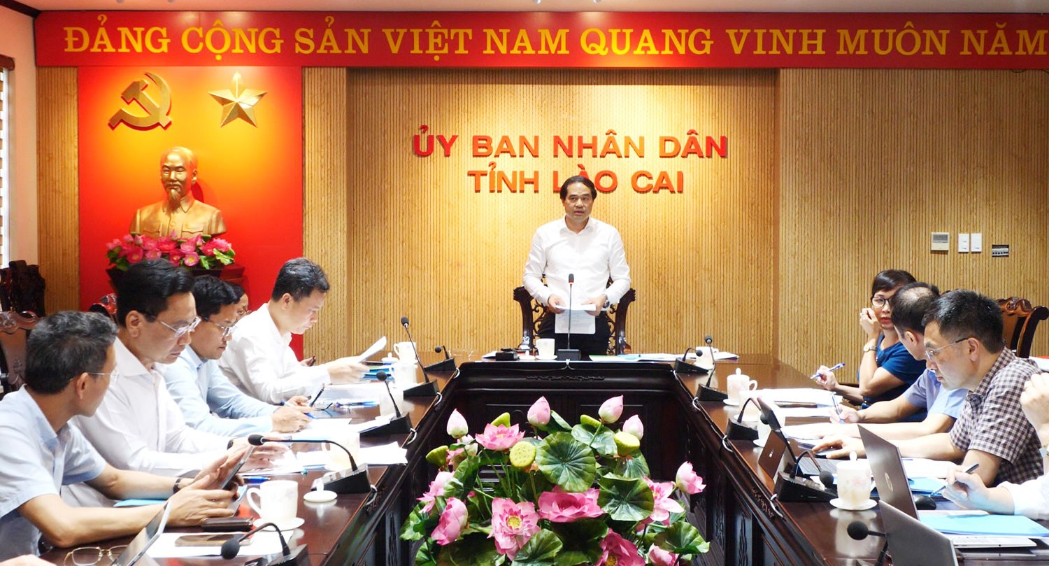 Đồng chí Trịnh Xuân Trường, Bí thư Tỉnh ủy, Chủ tịch UBND tỉnh chủ trì cuộc họp. h11.jpg