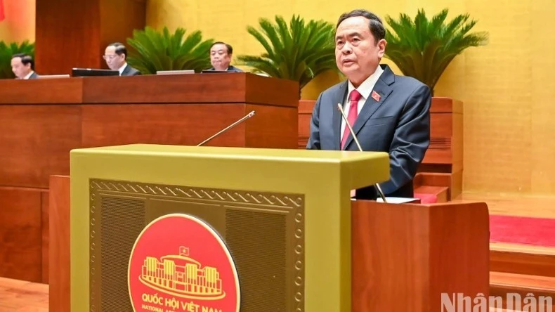 Chủ tịch Quốc hội Trần Thanh Mẫn phát biểu khai mạc Kỳ họp. (Ảnh: DUY LINH-BÙI GIANG)