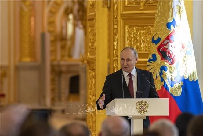 Tổng thống Nga Vladimir Putin phát biểu tại một sự kiện ở Moskva. Ảnh: THX/TTXVN