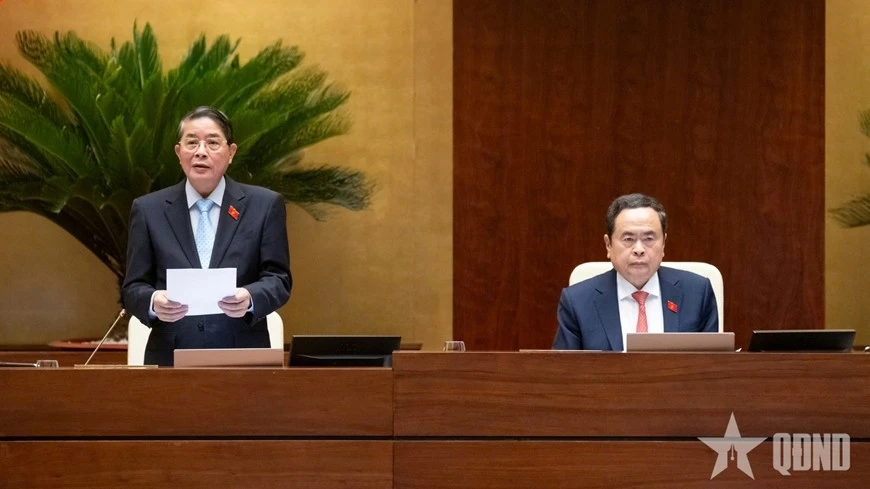 Chủ tịch Quốc hội Trần Thanh Mẫn chủ trì, Phó chủ tịch Quốc hội Nguyễn Đức Hải điều hành phiên họp. Ảnh: TRỌNG HẢI