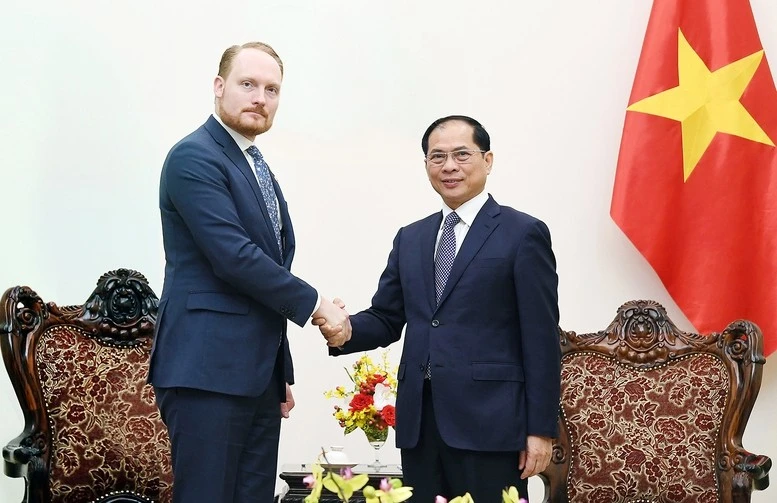 Phó Thủ tướng, Bộ trưởng Ngoại giao Bùi Thanh Sơn và Chủ tịch Ủy ban Đối ngoại Quốc hội Thụy Điển Aron Emilsson - Ảnh: VGP/Hải Minh