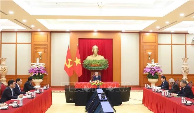 Tổng Bí thư Tô Lâm điện đàm với Chủ tịch Đảng Đại hội Dân tộc Phi (ANC), Tổng thống Cộng hòa Nam Phi Cyril Ramaphosa. Ảnh: Thống Nhất/TTXVN