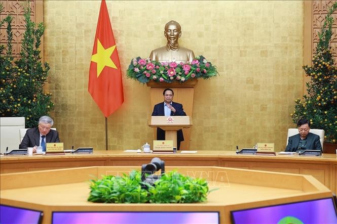 Thủ tướng Phạm Minh Chính chủ trì họp đánh giá tình hình Tết Nguyên đán Bính Ngọ. Ảnh: Dương Giang/TTXVN