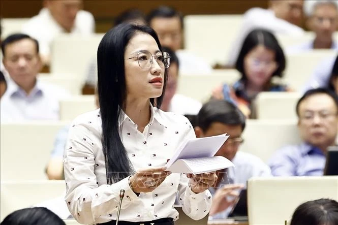 Đại biểu Quốc hội tỉnh Thái Bình Trần Khánh Thu phát biểu. Ảnh: Doãn Tấn/TTXVN