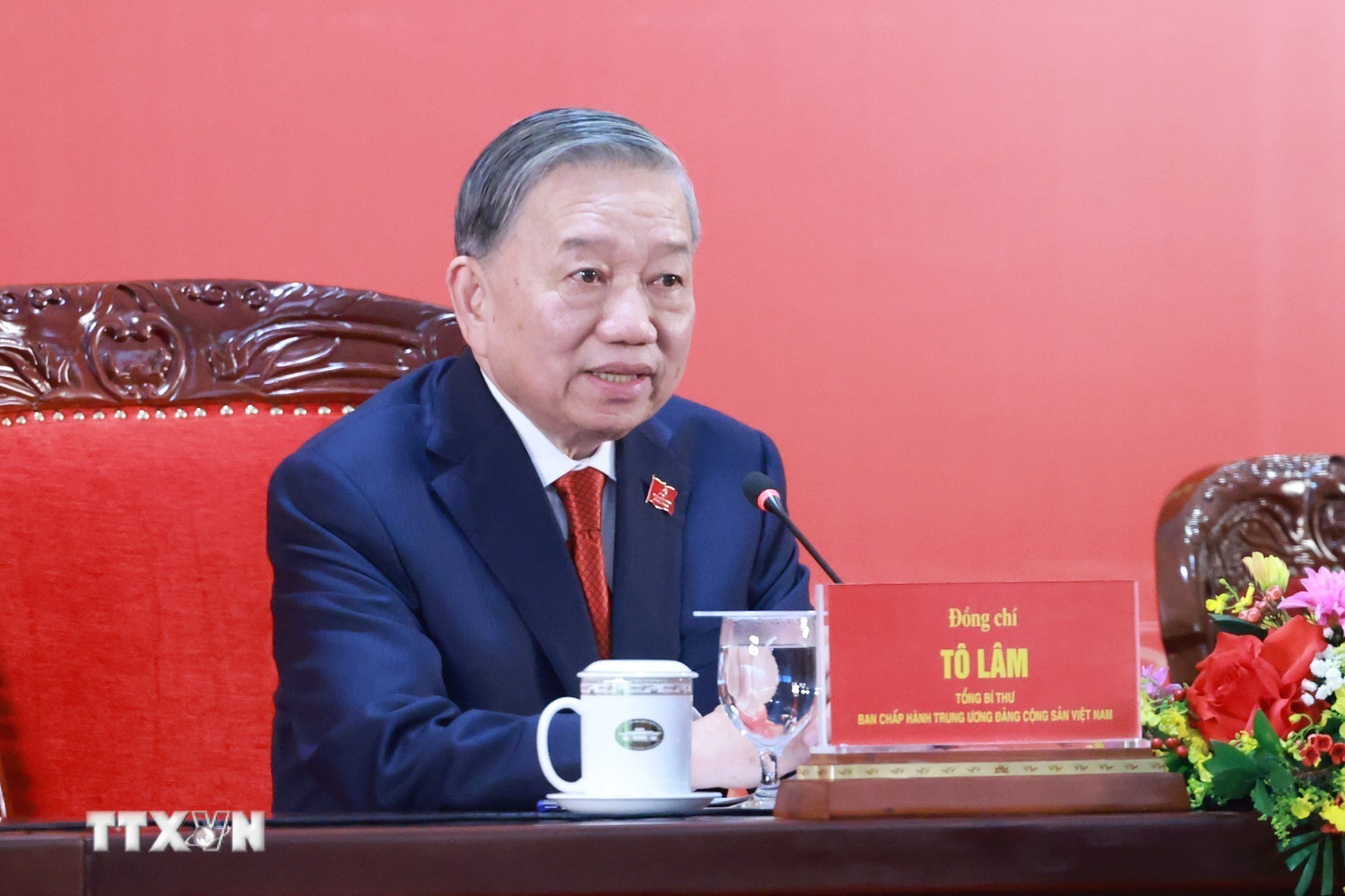 Tổng Bí thư Tô Lâm chủ trì buổi họp báo. (Ảnh: TTXVN)
