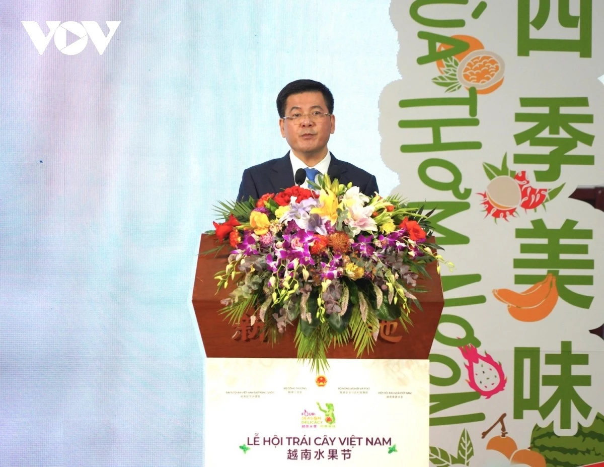 Bộ trưởng Bộ Công Thương Việt Nam Nguyễn Hồng Diên phát biểu tại lễ khai mạc Lễ hội Trái cây Việt Nam.