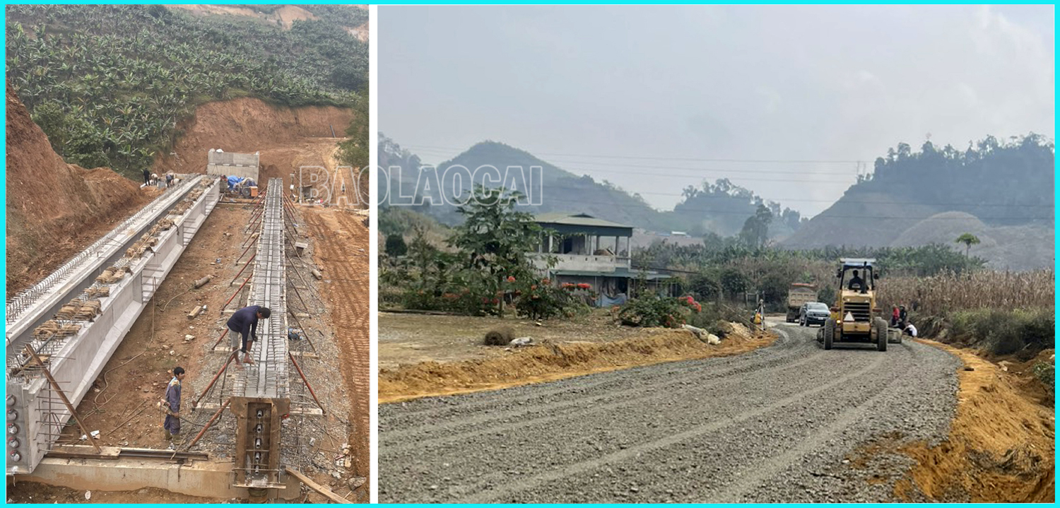 Công trình đường vào xã Nậm Chảy, huyện Mường Khương đang hoàn thiện nền đường. 3-227.jpg