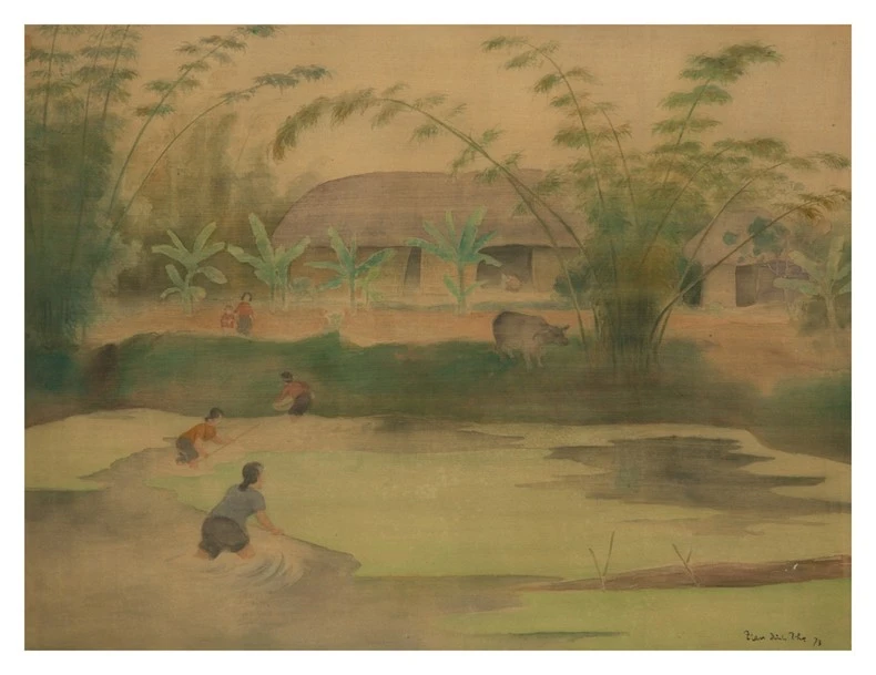 Ao bèo dâu. Trần Đình Thọ. Lụa. 1973. Ảnh: Bảo tàng Mỹ thuật Việt Nam