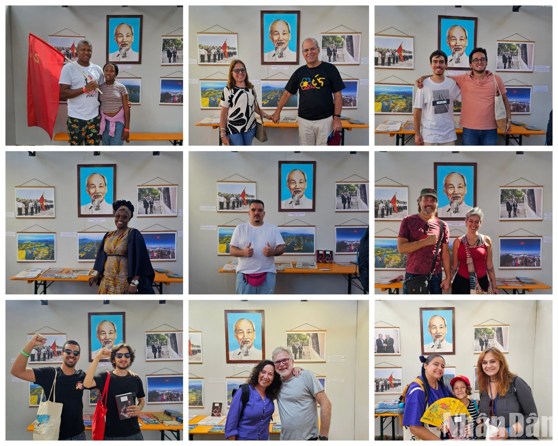 Bạn bè quốc tế phấn khởi có dịp chụp ảnh lưu niệm dưới chân dung Chủ tịch Hồ Chí Minh, vị lãnh tụ vĩ đại của nhân dân Việt Nam và người bạn lớn của bạn bè thế giới.