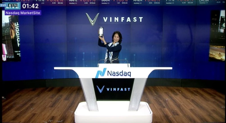 Bà Lê Thị Thu Thủy, Tổng Giám đốc VinFast tại sự kiện chào sàn Nasdaq của VinFast.