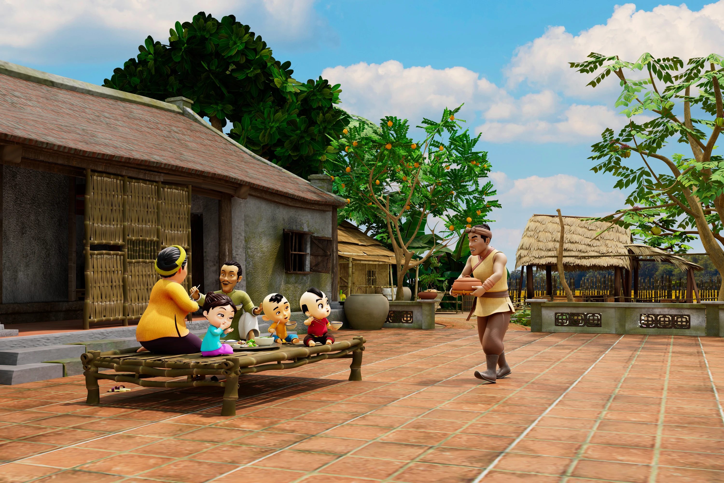 Bối cảnh trong phim hoạt hình Trạng Quỳnh thời nhí nhố.