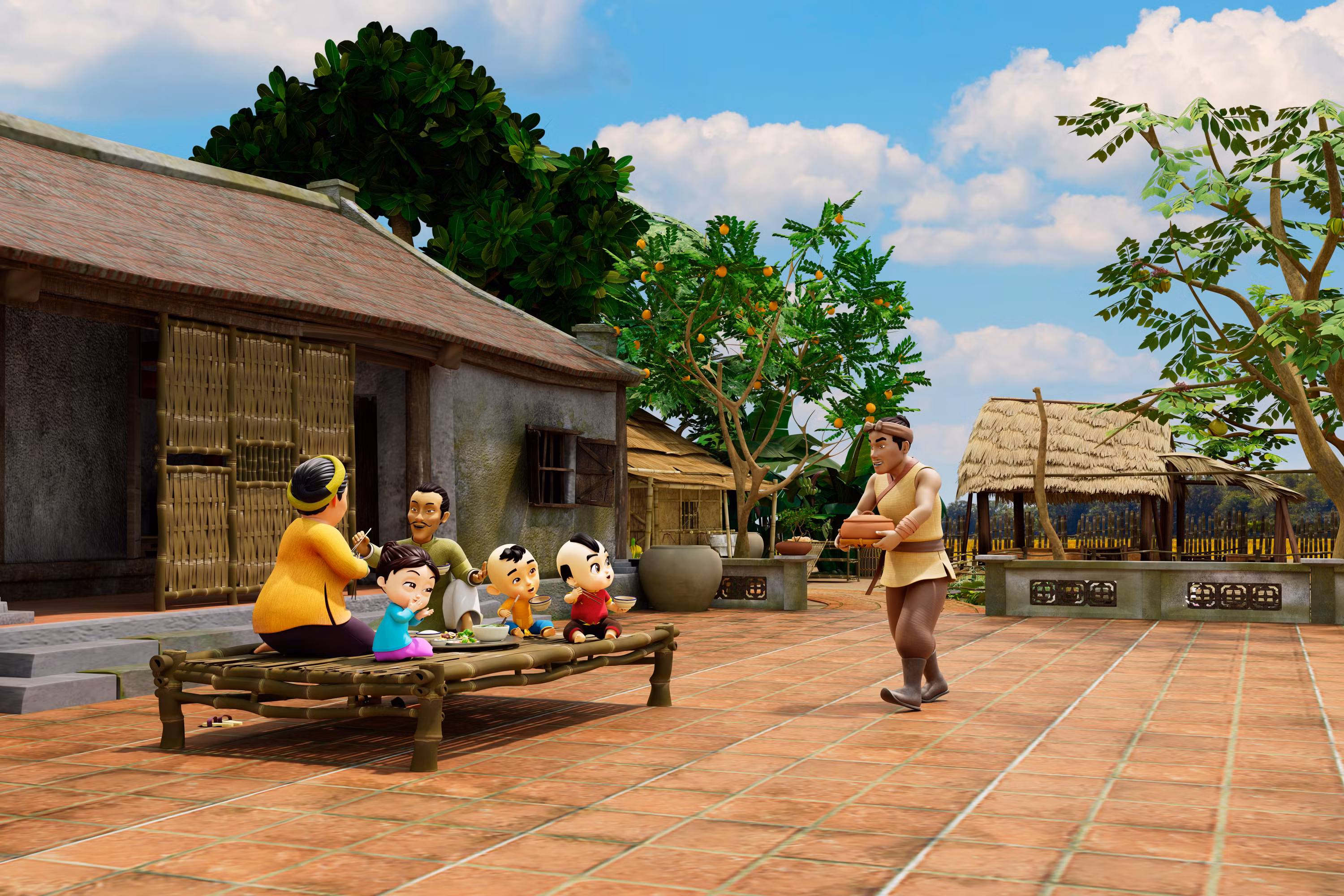 Bối cảnh trong phim hoạt hình Trạng Quỳnh thời nhí nhố.