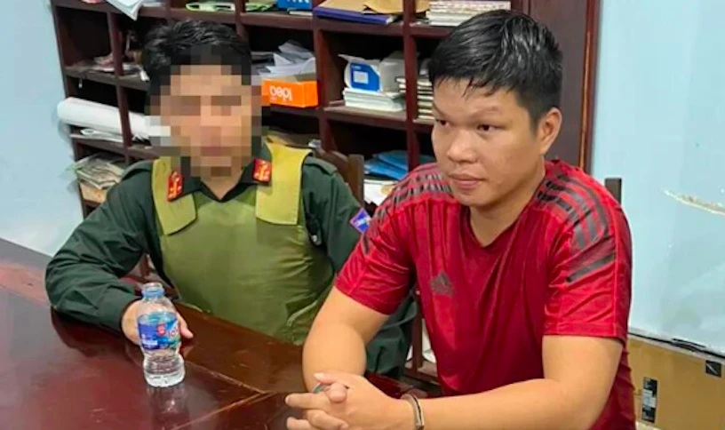 Đối tượng Nguyễn Thanh Sơn tại cơ quan Công an.