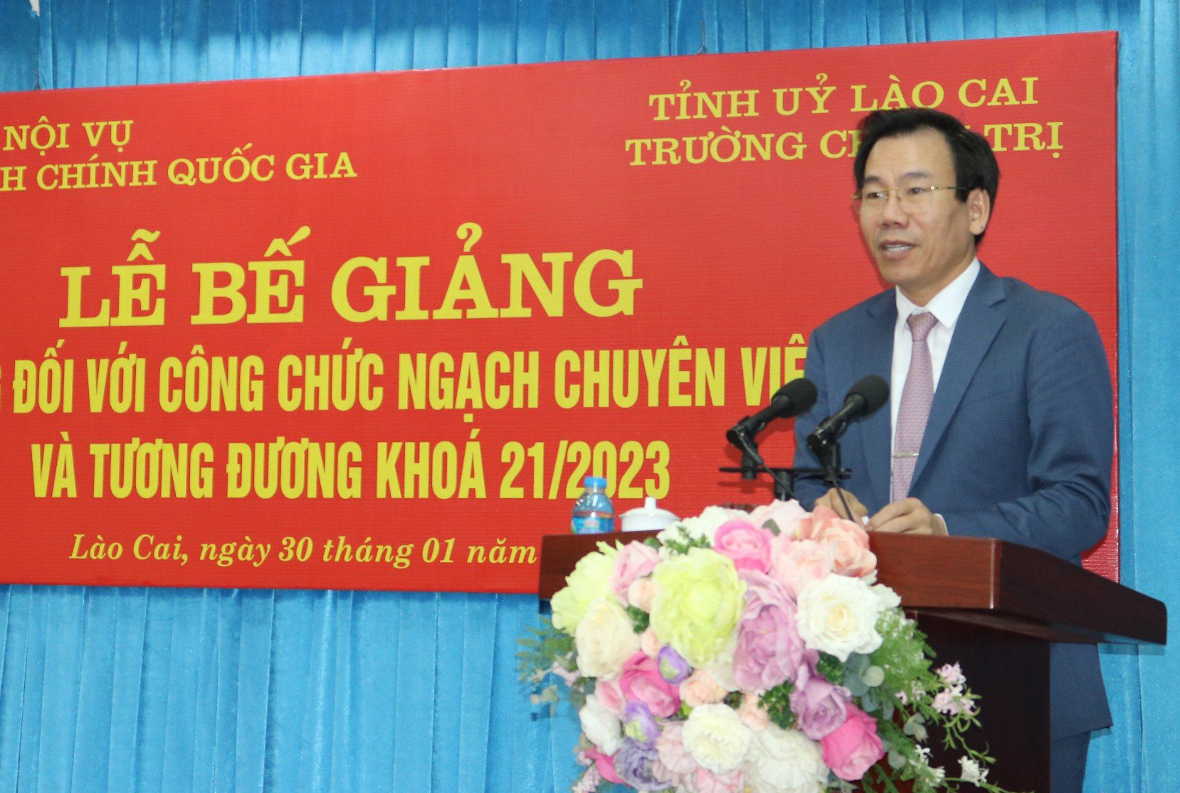 Trưởng Ban Tuyên giáo Tỉnh ủy Dương Đức Huy phát biểu tại buổi lễ. z5119874092584_8acb714f786447f0a4207d89e684d3c9.jpg