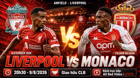 Nhận định Liverpool vs Monaco 20h30 ngày 9/8: Iraola ra mắt Anfield