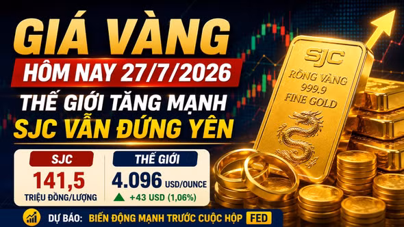 Giá vàng hôm nay 27/7: Thế giới tăng mạnh, SJC vẫn đứng yên