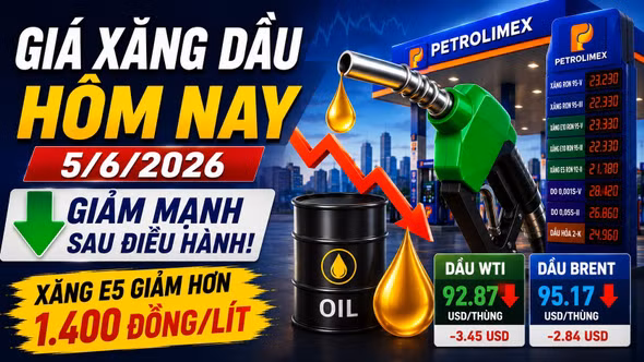 Giá xăng dầu hôm nay 5/6: Xăng E5 và E10 giảm hơn 1.400 đồng/lít