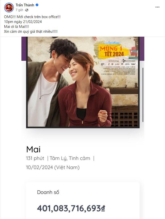 Phim Mai của Trấn Thành cán mốc 400 tỷ giữa lúc thanh tra Bộ vào cuộc ảnh 1