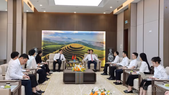 Đoàn đại biểu Ngoại vụ Chính quyền Nhân dân châu Hồng Hà chào xã giao lãnh đạo UBND tỉnh Lào Cai