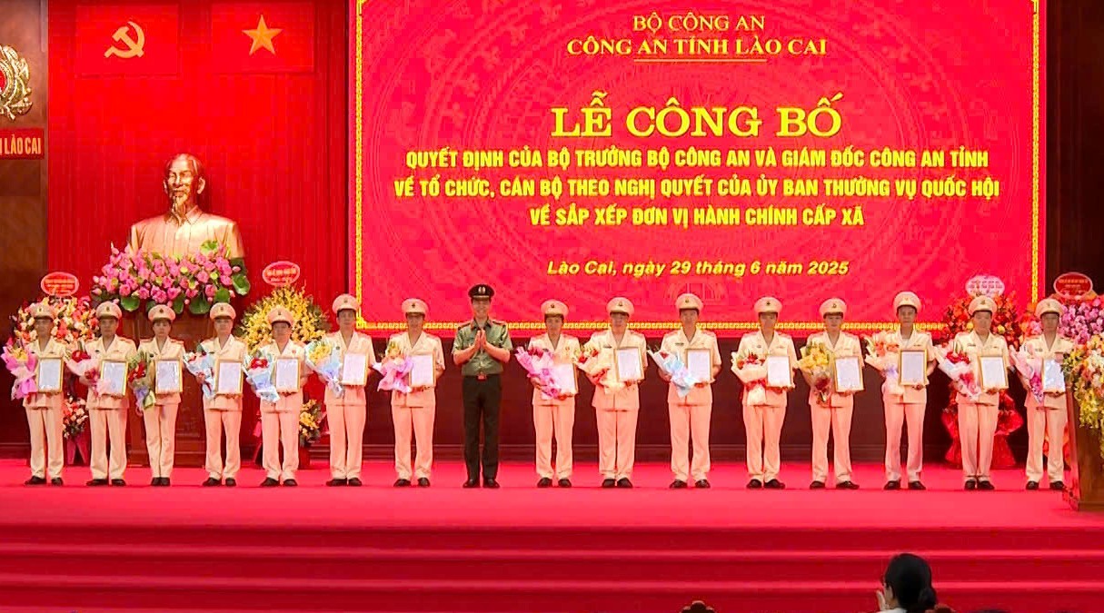 Đại tá Cao Minh Huyền, Giám đốc Công an tỉnh tặng hoa chúc mừng các đồng chí lãnh đạo cấp phòng. cong-an-2-2.jpg