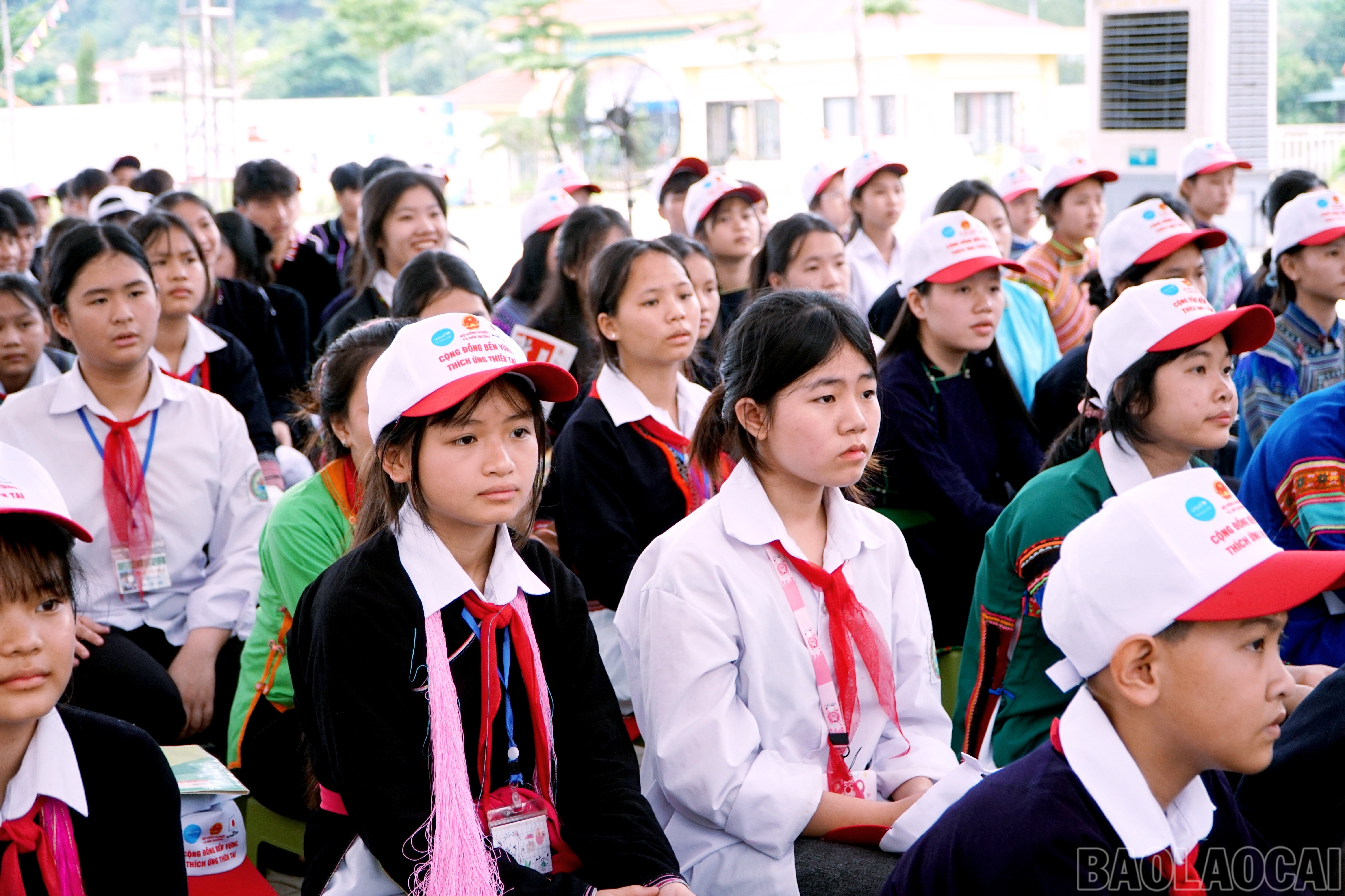 Các đại biểu, học sinh dự lễ mít tinh. baolaocai-br_img-20250517-112431.jpg