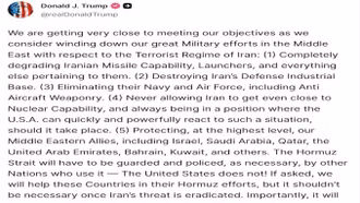 Tổng thống Trump: Mỹ đã "rất gần" mục tiêu đề ra, sắp hoàn tất chiến dịch quân sự ở Iran