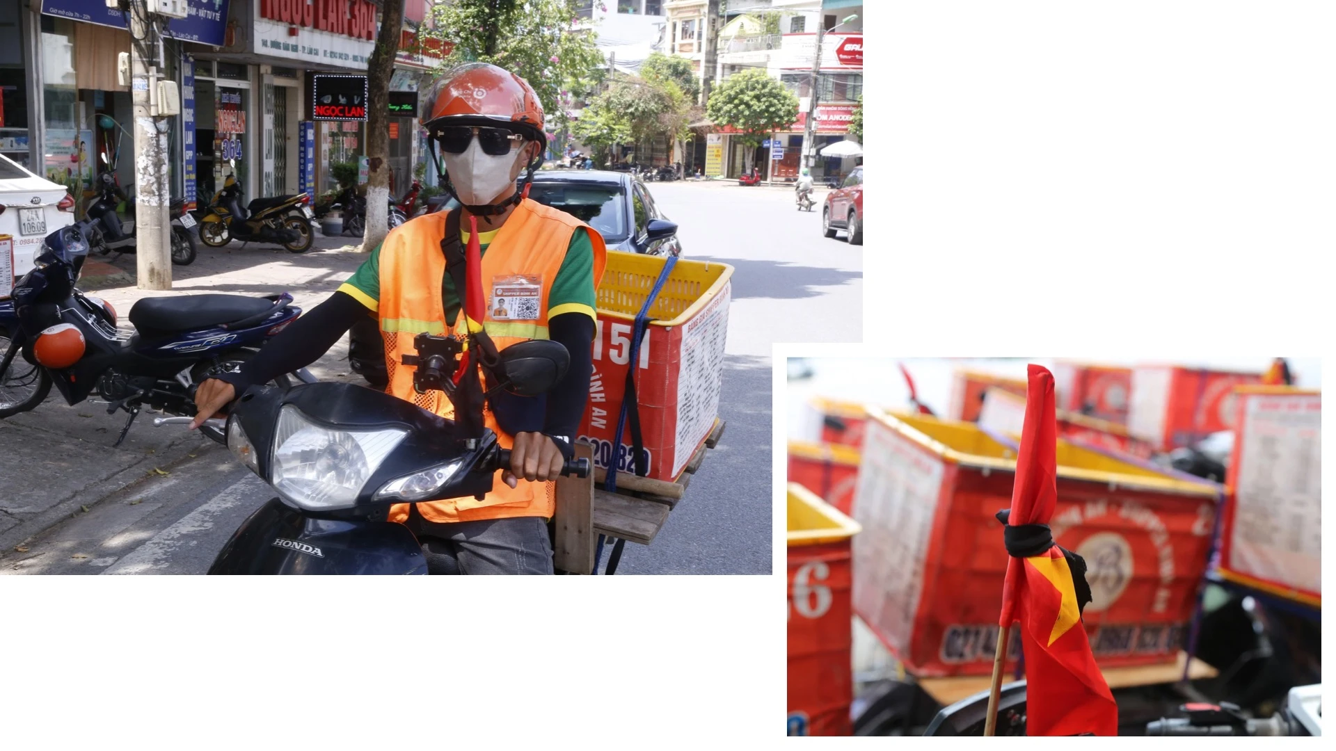 Hình ảnh chiếc cờ rủ nhỏ bé gắn trước xe các shipper thể hiện tình cảm bình dị, niềm tiếc thương của những người dân Việt Nam dành cho Tổng Bí thư Nguyễn Phú Trọng.