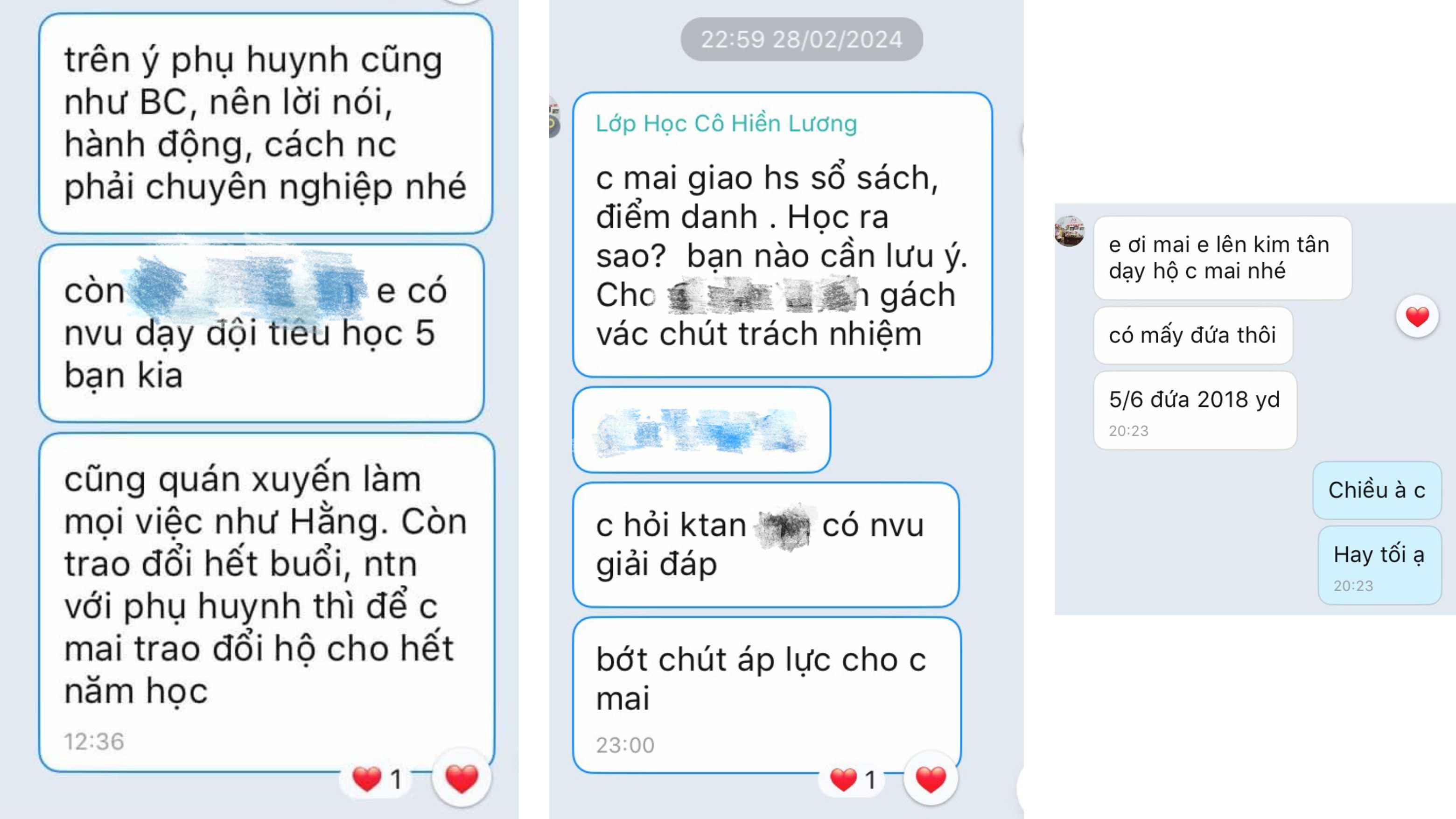 Một số bằng chứng chị L. cung cấp chứng minh việc bị trung tâm yêu cầu phải dạy học sinh tiểu học thay cho các giáo viên khác. 4A23A772-6366-4469-9CF9-CD5951224A20.jpeg
