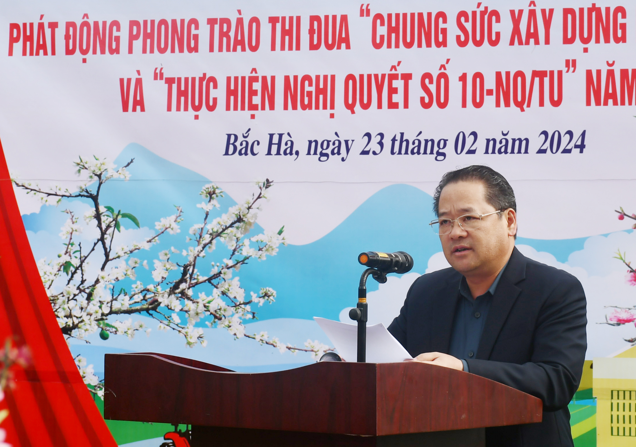 Đồng chí Lý Bình Minh, Phó Chủ tịch HĐND tỉnh phát biểu chỉ đạo tại Lễ phát động. DSC_7386.JPG