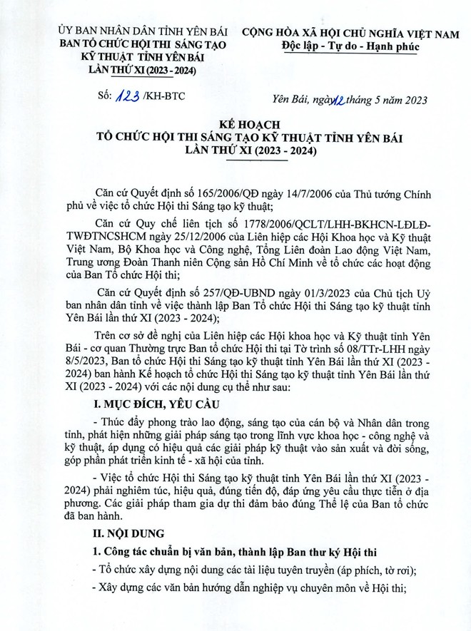 Phát động Hội thi Sáng tạo kỹ thuật tỉnh Yên Bái lần thứ XI ảnh 1 Phát động Hội thi Sáng tạo kỹ thuật tỉnh Yên Bái lần thứ XI ảnh 1