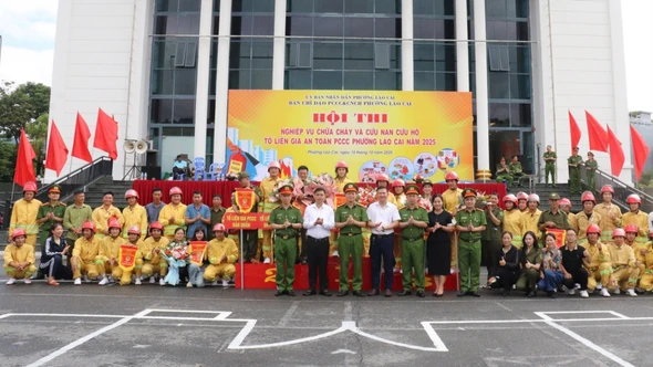 Phường Lào Cai tổ chức Hội thi nghiệp vụ chữa cháy và cứu nạn, cứu hộ
