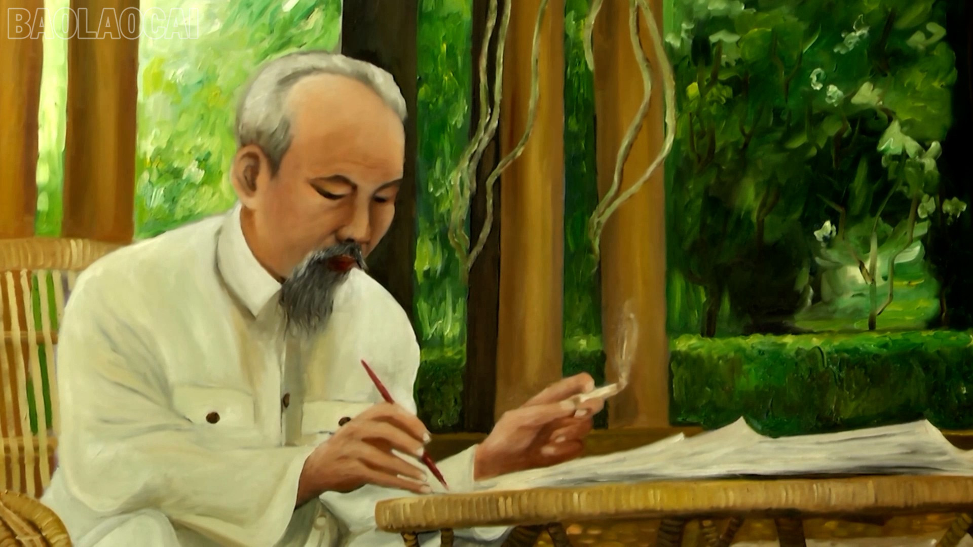 Hình ảnh Bác Hồ được họa sĩ Nguyễn Đình Thi thể hiện trên chất liệu sơn dầu. baolaocai-tl_sequence-0400-05-56-20still002.jpg