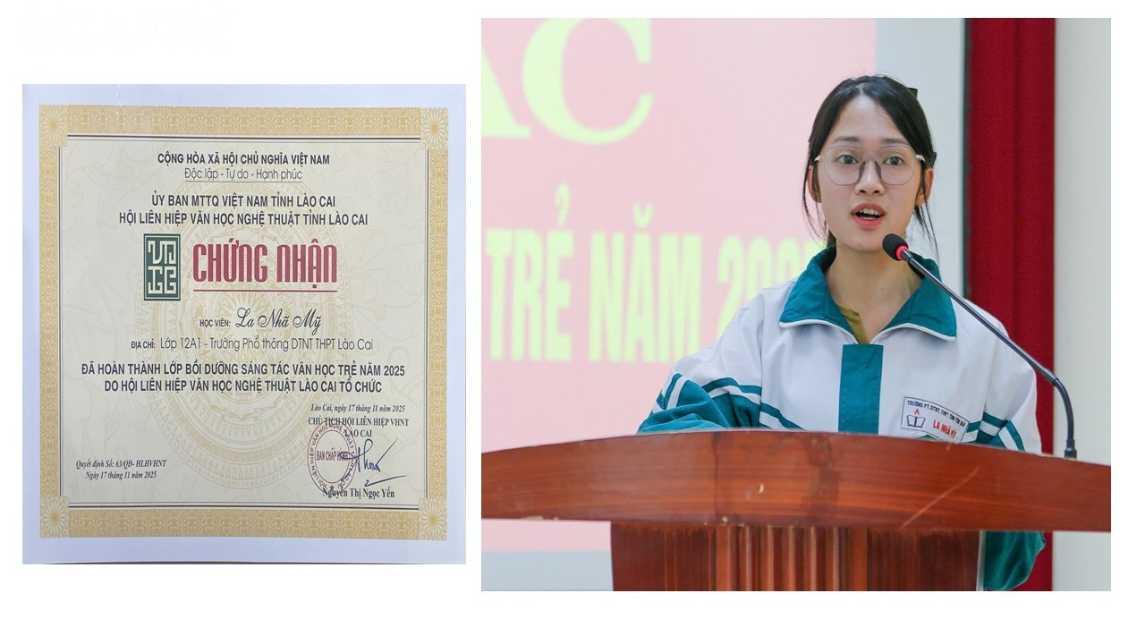 ลา ญา มาย ได้รับเกียรติให้กล่าวสุนทรพจน์และรับใบประกาศนียบัตรในหลักสูตรฝึกอบรมดังกล่าว baolaocai-tl_nha-my.jpg