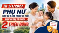 Từ 1/1/2027, phụ nữ sinh đủ 2 con trước 35 tuổi được hỗ trợ tối thiểu 2 triệu đồng