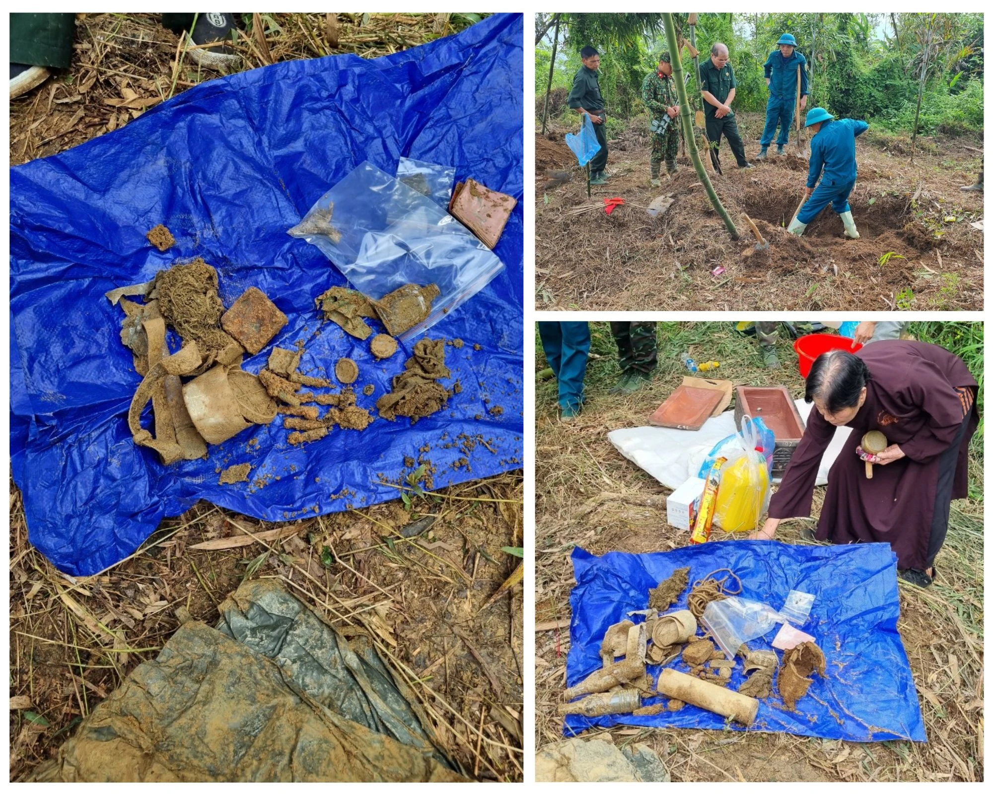 Vật dụng cá nhân và một phần hài cốt tìm thấy ở điểm cao 368.jpg