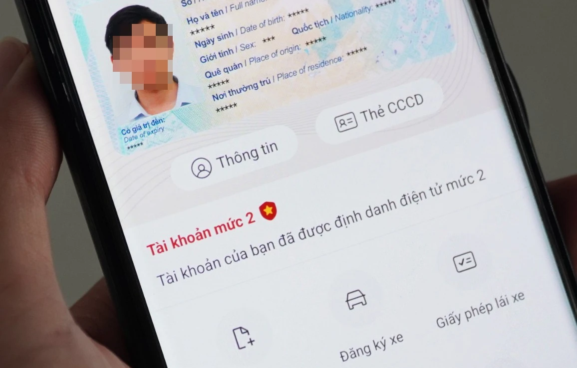 Giao diện tài khoản định danh điện tử mức độ 2 của công dân khi mở ứng dụng VNeID.