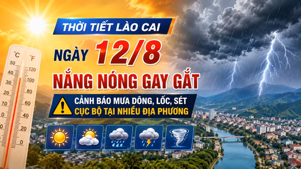Thời tiết Lào Cai ngày 12/8: Nắng nóng gay gắt, cảnh báo mưa dông, lốc, sét cục bộ tại nhiều địa phương